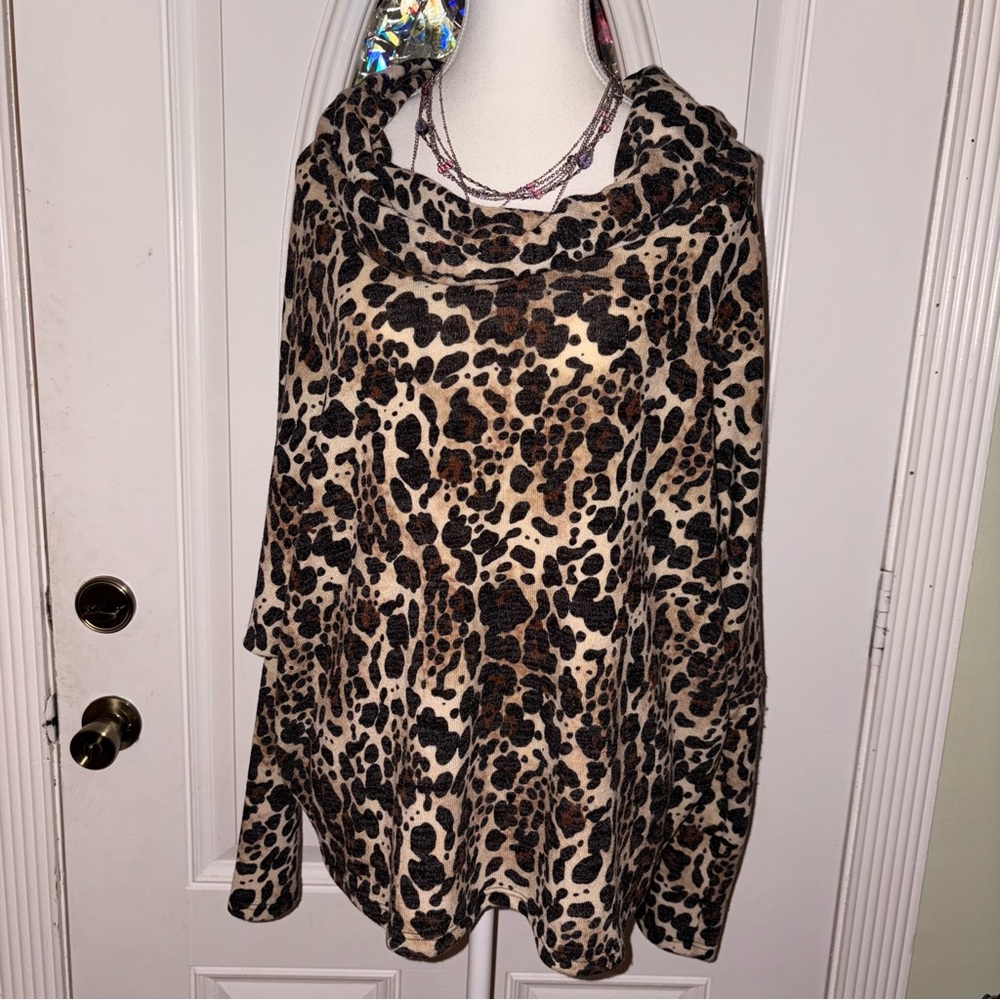 Ariella Leopard Print Cowl Neck Sweater
